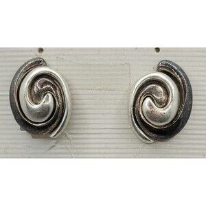 Silver Puffy Round Swirl Clip On Earrings Vintage